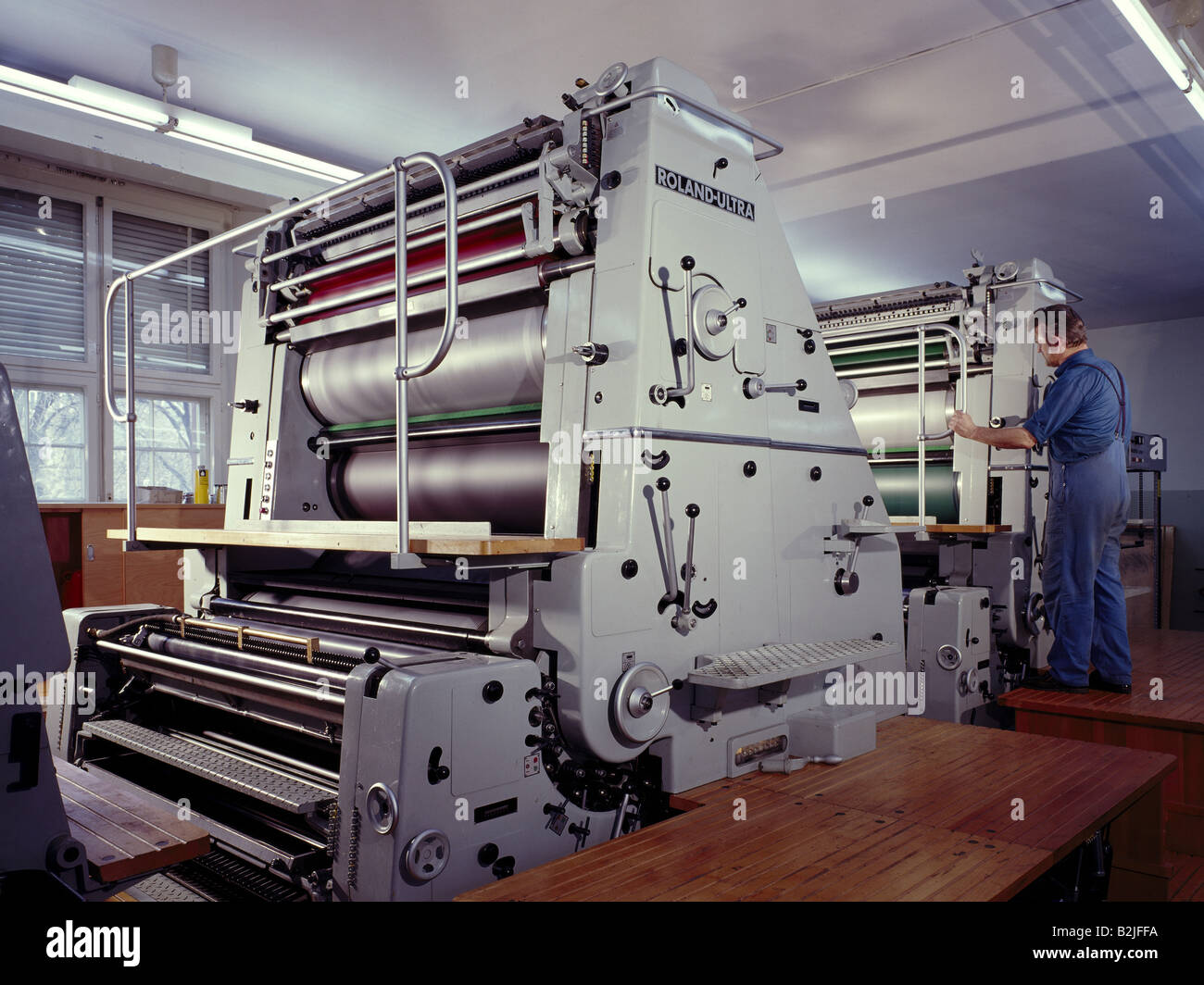 Technik, Briefpresse, Druckmaschine man Roland Ultra RVU 6, Druckerei, Herder-Verlag, Freiburg/Breisgau, 1970er Jahre, Stockfoto
