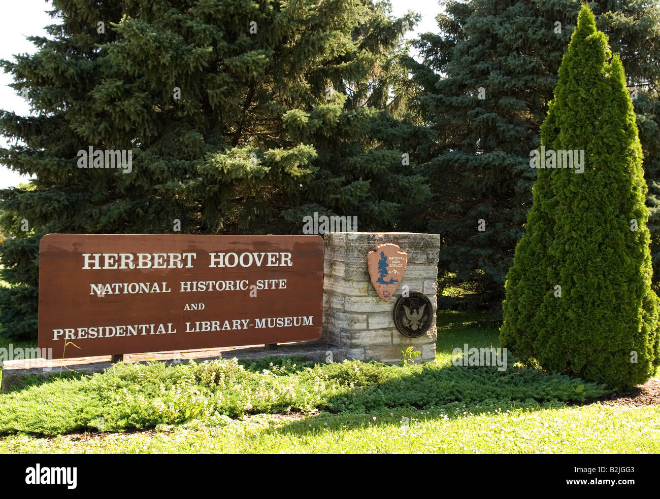 Herbert Hoover National Historic Site und Presidential Library Museum sind ausgeschildert in West Branch Iowa USA Stockfoto