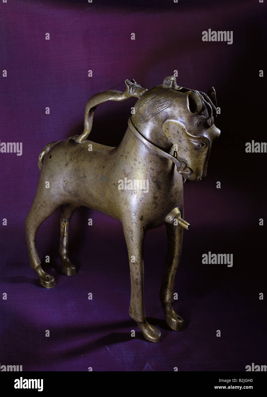 Bildende Kunst, Mittelalter, Deutschland, aquamanile, Pferd, Messingguss, graved, Anfang des 15. Jahrhunderts, Bayerisches Nationalmuseum, München, Artist's Urheberrecht nicht gelöscht werden Stockfoto