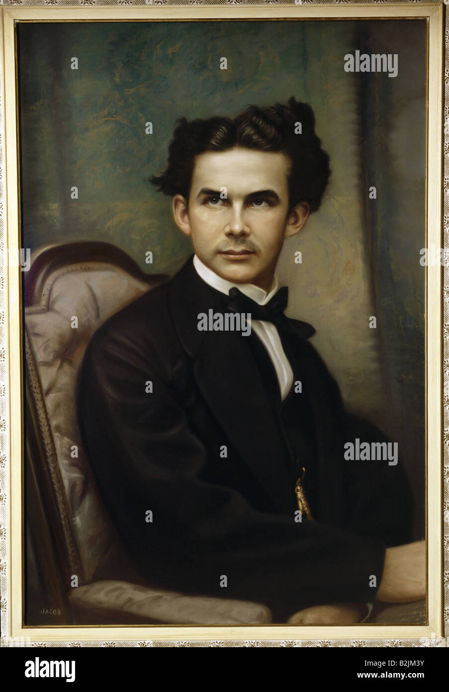 Louis II., 25.8.1845 - 13.6.1886, König von Bayern 10.3.1864 - 13.6.1886, halbe Länge, Pastell von M. Jacob, ca. 1864, Privatsammlung, Stockfoto