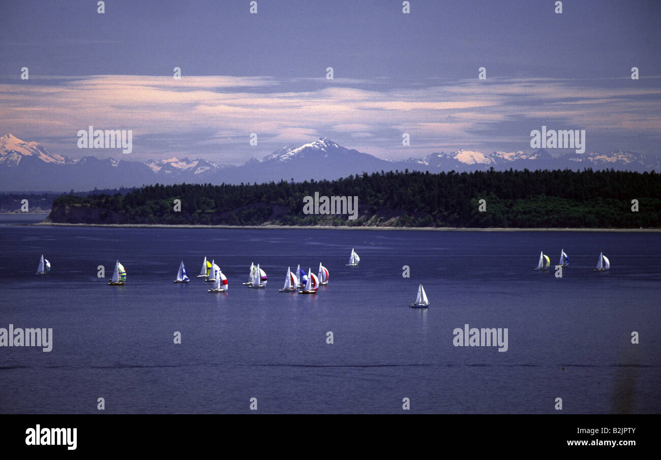 Regatta Boot Segel Rennen Washington State Puget Sound Vereinigte Staaten Stockfoto