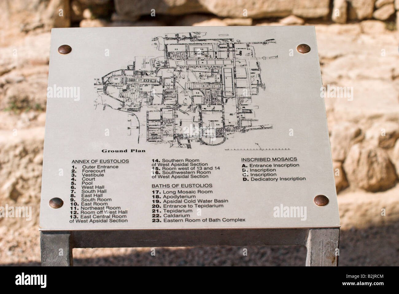 Karte der archäologischen Stätte von Kourion, Zypern. Ein UNESCO-Weltkulturerbe Stockfoto