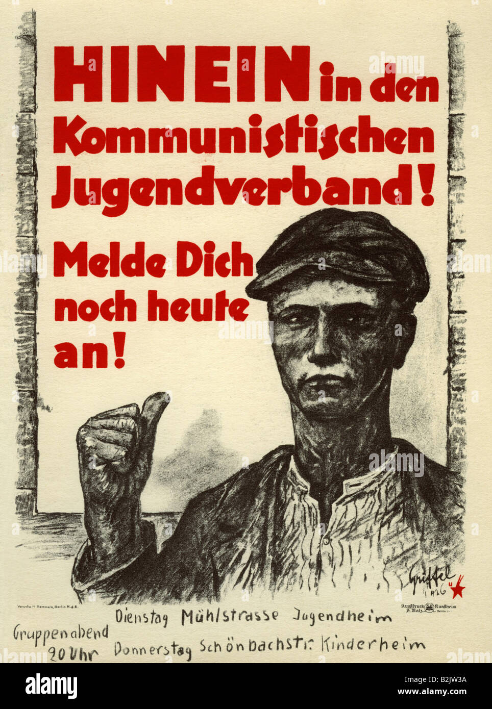 Geografie/Reisen, Deutschland, Politik, Parteien, Kommunistische Partei Deutschlands (Kommunistische Partei Deutschlands, ZK), Plakat, Werbung für die Jugendorganisation, 196/1927, Stockfoto