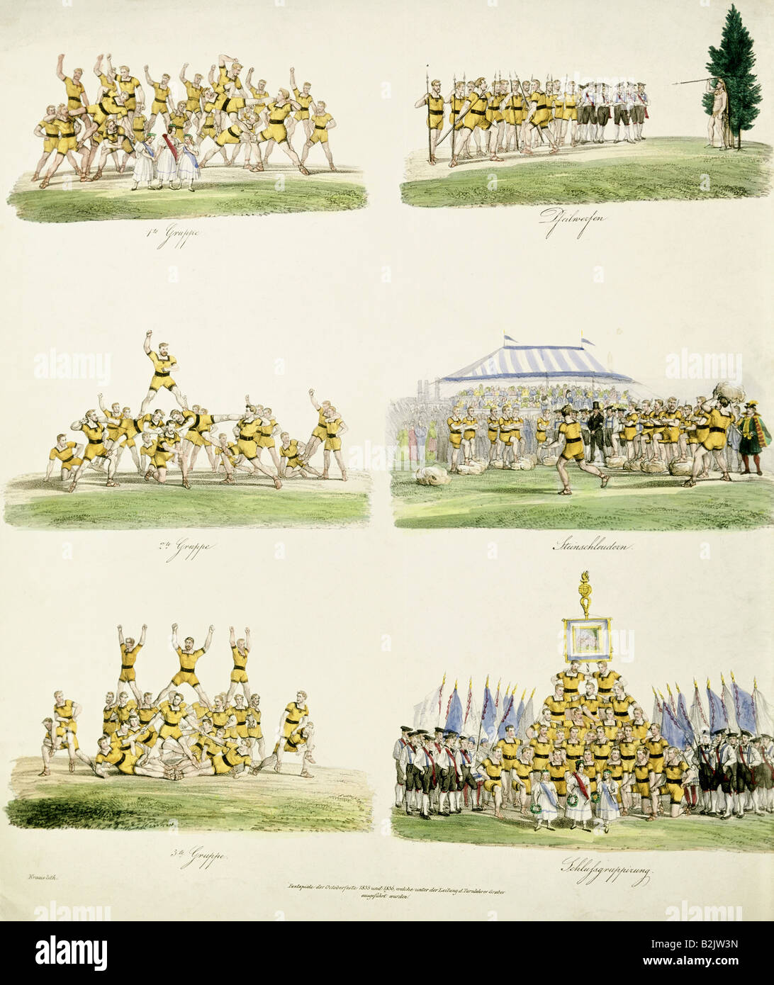 Sport, Pferderennen auf dem Oktoberfest, Sportler, Theresienwiese, München, Deutschland, im Jahr 1835, Stockfoto