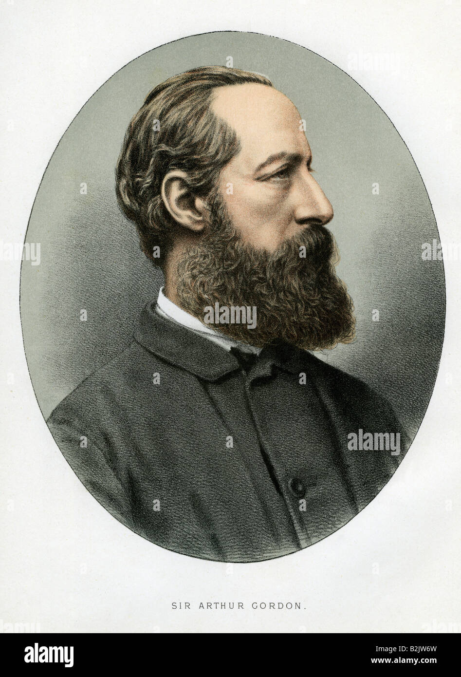 Gordon, Arthur Charles, 26.11.1829 - 30.1.1912, britischer Staatsbeamter, Kolonialgouvernor, Porträt, lithograph, farbig, basierend auf einem Foto von A. Bassano, London, England, 19. Jahrhundert, Stockfoto