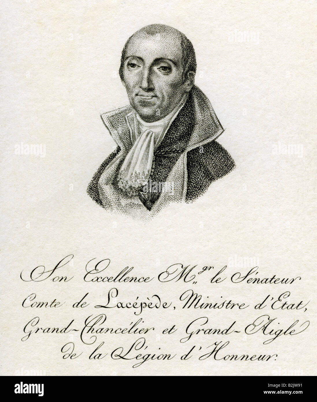 La Cepede, Bernard Germain Etienne Medard de La Ville-sur-Illon, comte de, 26.12.1756 - 06.10.1825, französischer Naturforscher, Staatsmann, Komponist, Porträt, Stahlstich, Frankreich, Anfang des 19. Jahrhunderts, Artist's Urheberrecht nicht gelöscht werden Stockfoto