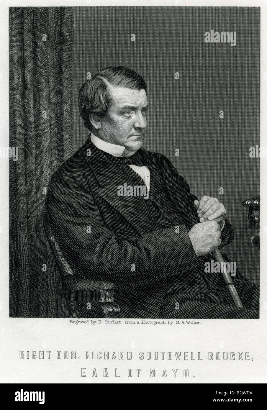 Bourke, Richard Southwell, 21.2.1822 - 8.2.1872, 6 Graf von Mayo, Irland Staatsmann, halbe Länge, Stahlstich, von E.Stodart, basierend auf einem Foto von S. A. Walker, England, 19. Jahrhundert, Artist's Urheberrecht nicht gelöscht werden Stockfoto