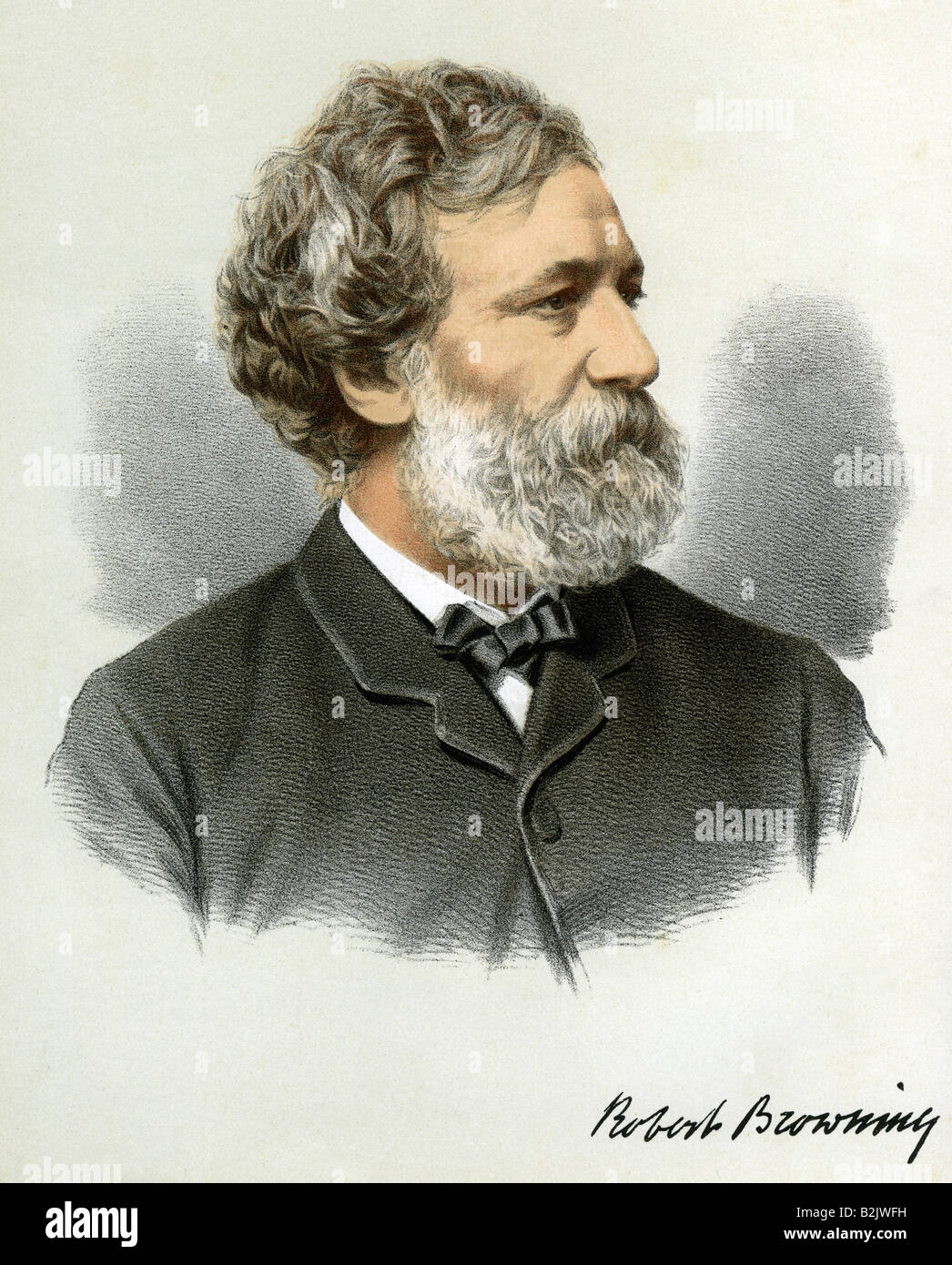Browning, Robert, 7.5.1812 - 12.12.1889, englischer Dichter, Porträt, lithograph, Colored, England, 19. Jahrhundert, Stockfoto