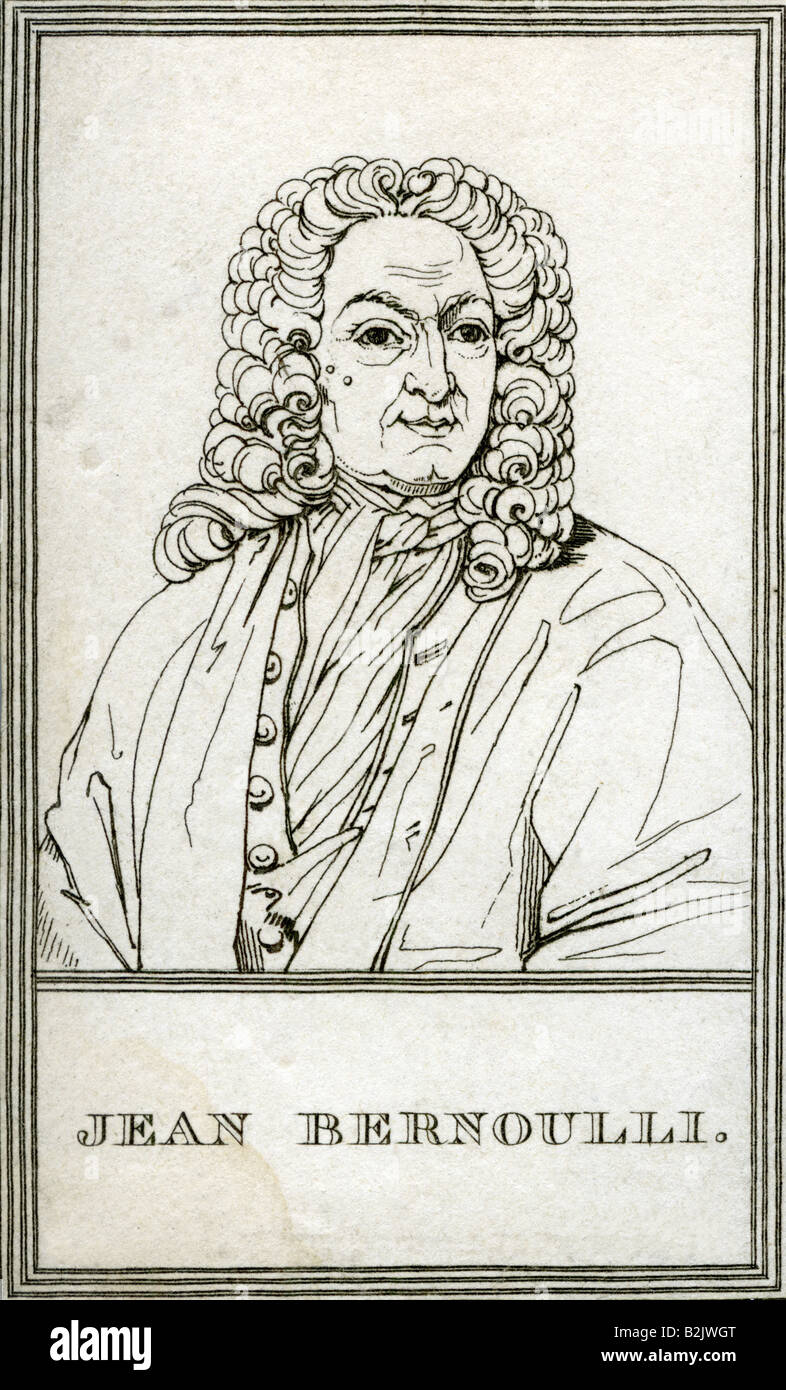 Bernoulli, Johann, 27.7.1667 - 1.1.1748, Schweizer Mathematikhistoriker, Porträt, Gravur, 19. Jahrhundert, Stockfoto