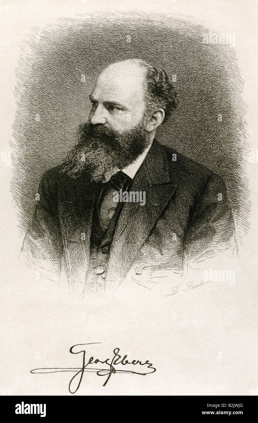 Ebers, Georg Moritz, 1.3.1837 - 7.8.1898, deutscher Autor/Schriftsteller, Porträt, Gravur, von D. Raab, München, 19. Jahrhundert, Stockfoto