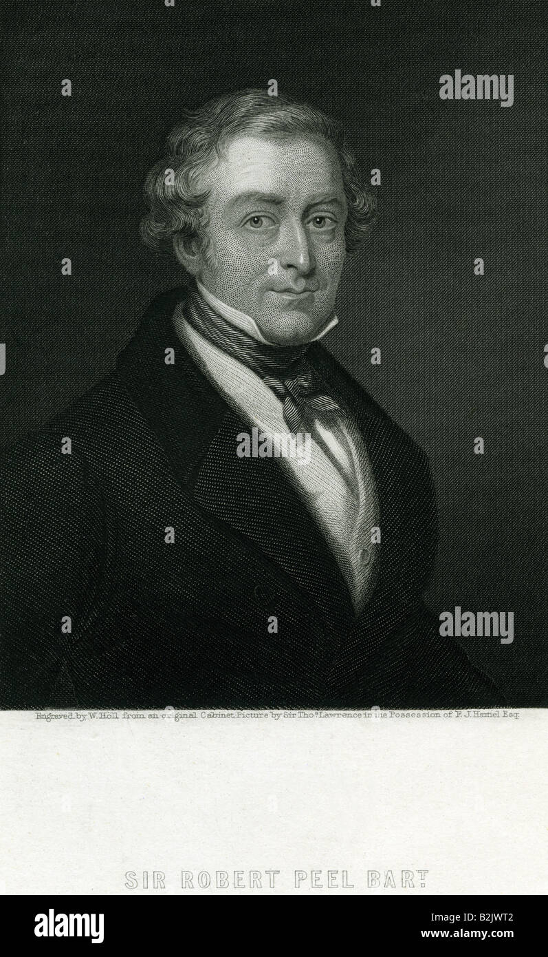 Peel, Robert, 5.2.1788 - 2.7. 1850, britischer Politiker (Tory), Porträt, Stahlstich, von W. Hoell, aus einem Schrank Bild von Sir Thomas Lawrence, Deutschland, 19. Jahrhundert, Artist's Urheberrecht nicht geklärt zu werden. Stockfoto