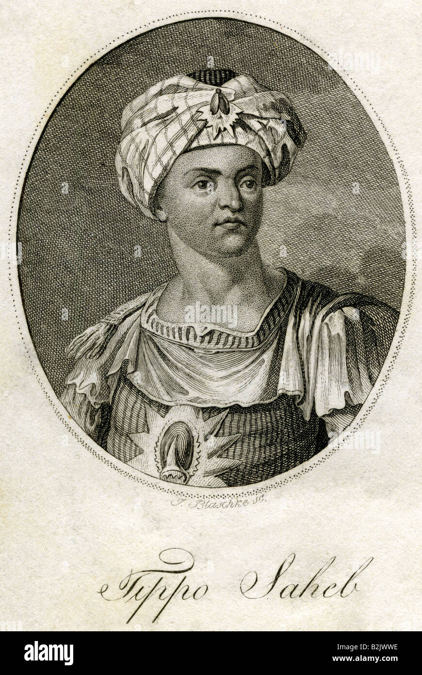 Tippu Sahib, 19.11.1751 - 4.5.1799, Sultan von Mysore 10.12.1782 - 4.5.1799, Porträt, Stahlstich, von J.Blaschke, Jahrhundert, Artist's Urheberrecht nicht gelöscht werden Stockfoto