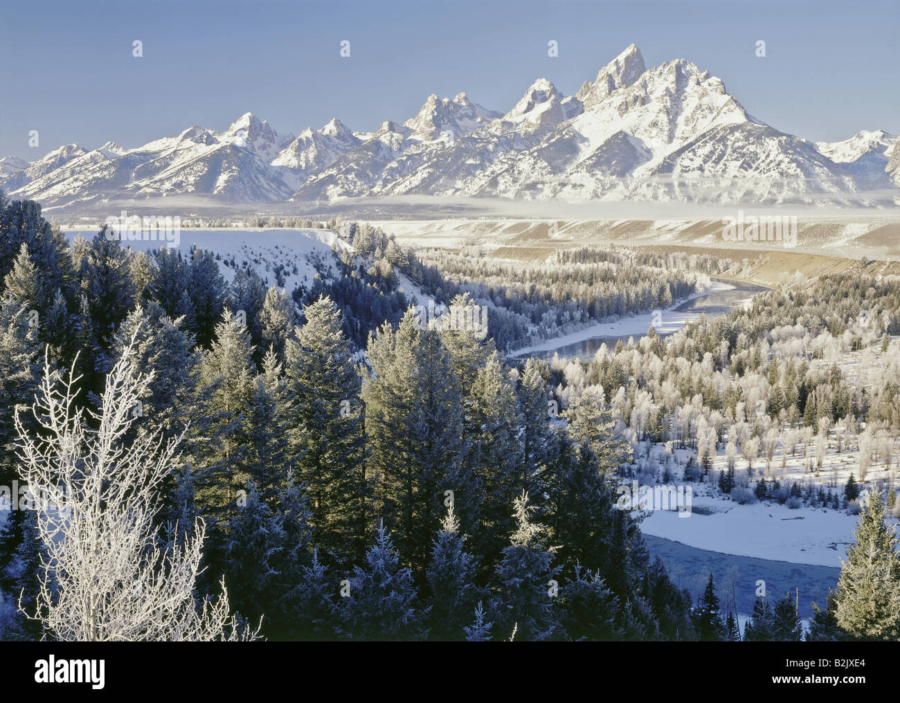 Geographie/Reisen, USA, Wyoming, Landschaften, Grand Teton National Park, Grand Teton Bergkette und Snake River, Additional-Rights - Clearance-Info - Not-Available Stockfoto