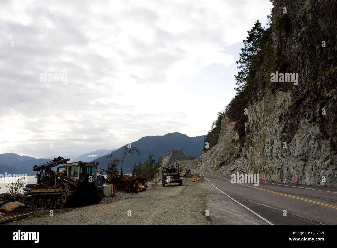 Autobahnbau auf dem hwy 99 die Straße um die Winterspiele 2010 in Whistler, British Columbia Kanada Stockfoto