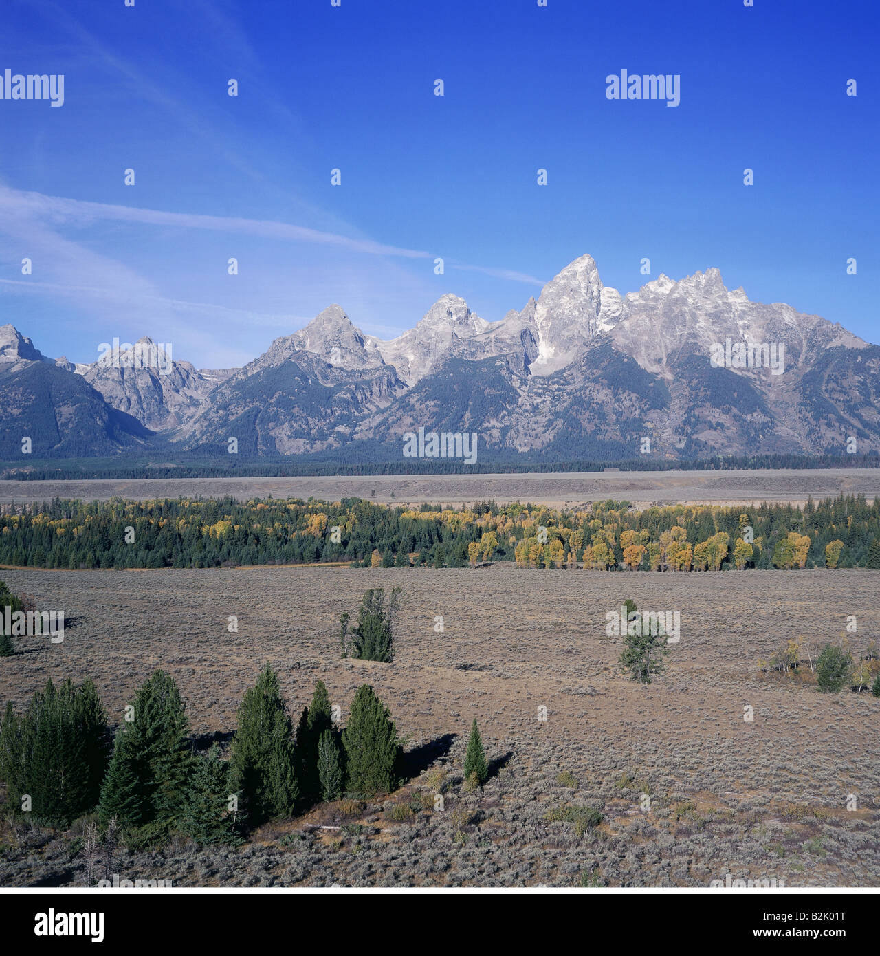 Geographie/Reisen, USA, Wyoming, Landschaften, Grand Teton National Park, Ansicht von Teton Punkt auf der Teton Range mit Grand Teton, Additional-Rights - Clearance-Info - Not-Available Stockfoto