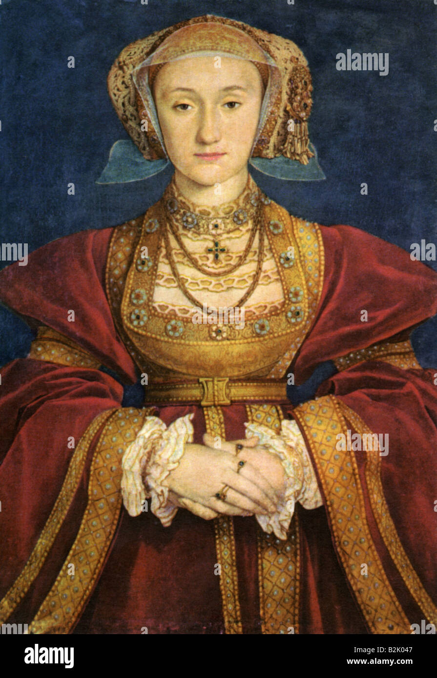 Anna von Kleve, 22.9.1515 - 16.7.1557, Königin von England 6.1.1540 - 9.7.1540, halbe Länge, Gemälde von Hans Holbein dem Jüngeren, 1539, Louvre, Paris,, Artist's Urheberrecht nicht geklärt zu werden. Stockfoto
