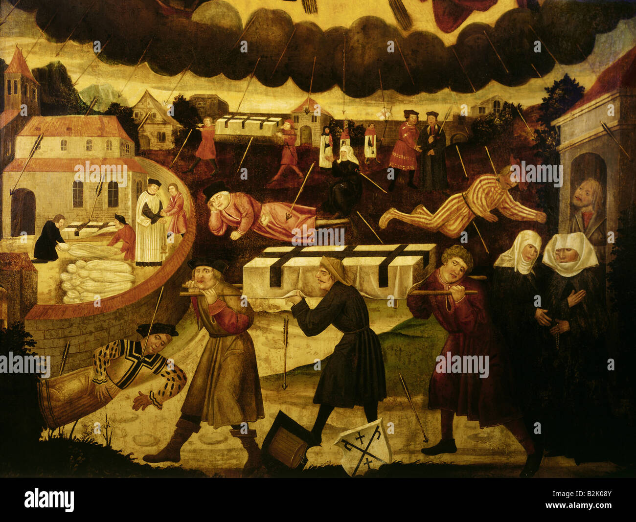 Medizin, epedemics, Beerdigung von Pestopfern auf dem Kirchhof von St. Peter, Votivbild von Jan Polack, 1517, Stockfoto