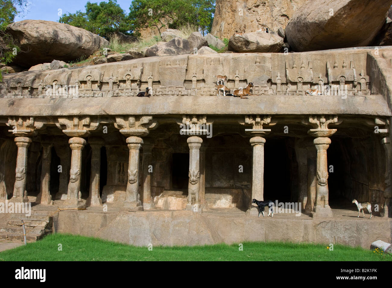 Mandapam Krishna Stone Temple Höhle in Mamallapuram Süd Indien Stockfoto