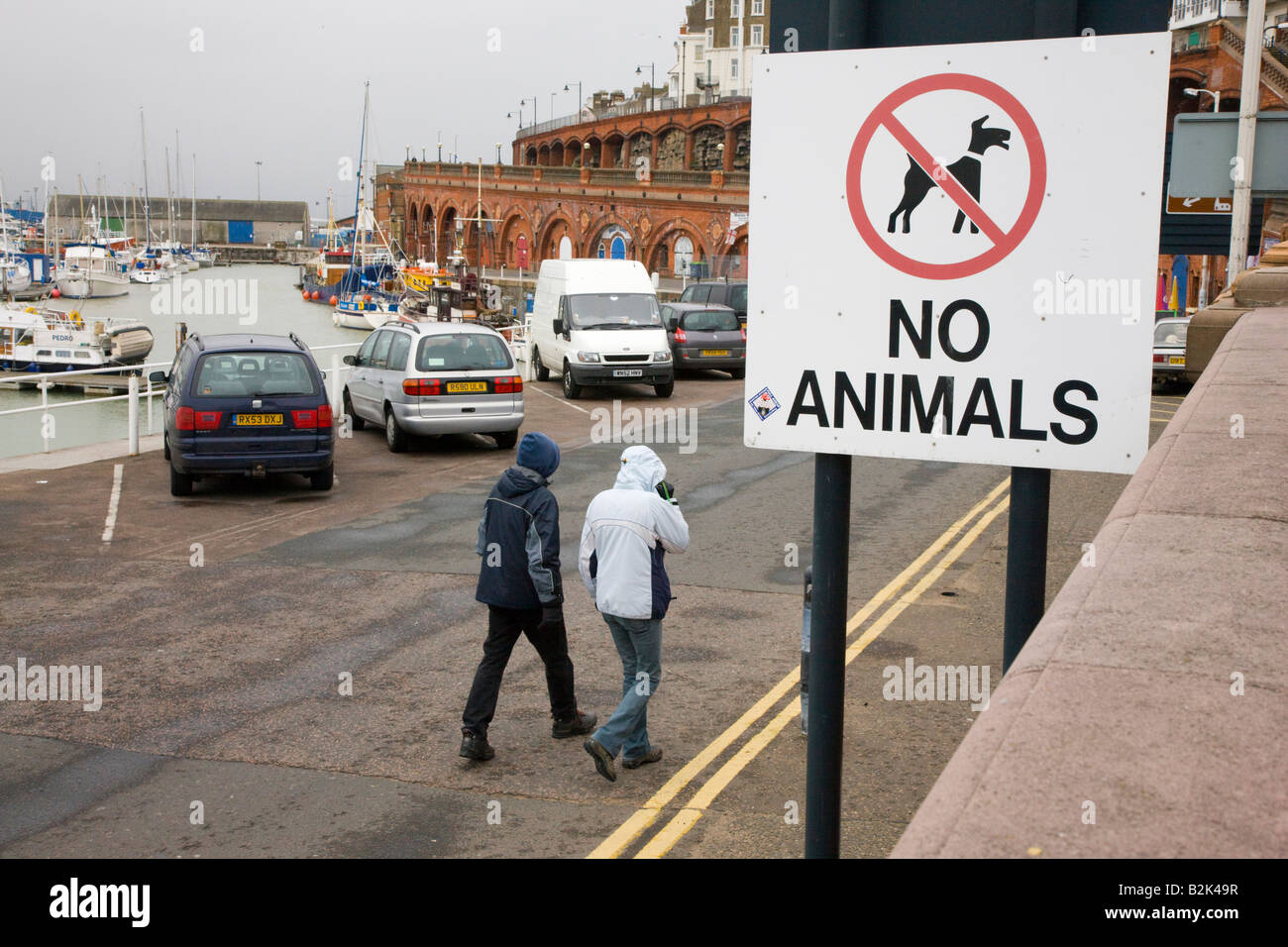 Zeichen besagt keine Tiere mit Hund durchgestrichen Ramsgate Hafen Kent Stockfoto