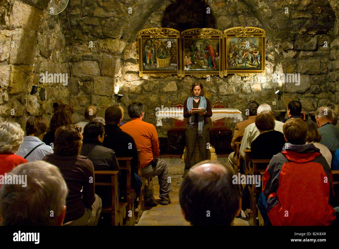 Deutsche religiöse Touristen bei Ananias christliche Kirche in der alten Stadt von Damaskus-Syrien Stockfoto
