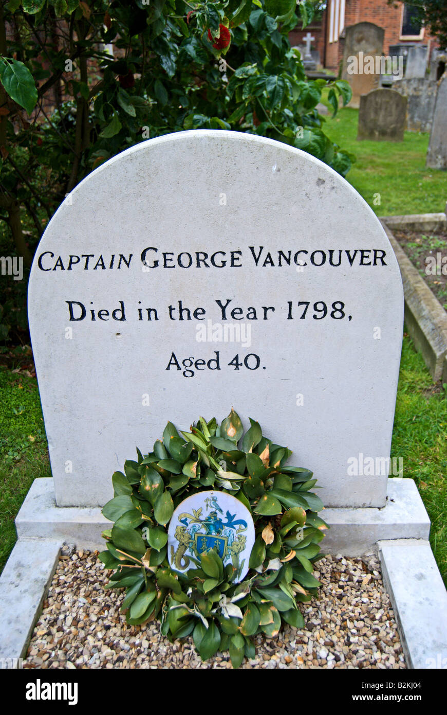 Grabstein des Grabes von britischen Marineoffizier captain George Vancouver an der Kirche von St. Peter, Petersham, Surrey, England Stockfoto