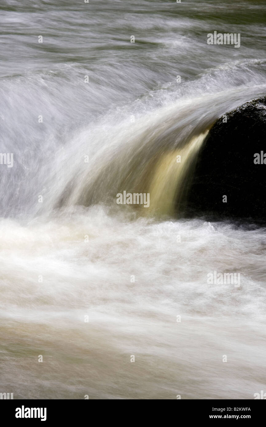 Wasser Kaskadierung über Felsblöcke in einem Wald-Fluss Stockfoto