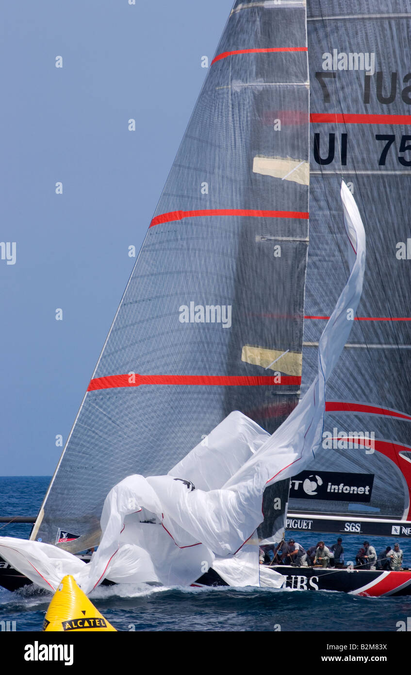 Segelboote in der 32. Americas Cup feierte 2007 in Valencia, Spanien Stockfoto