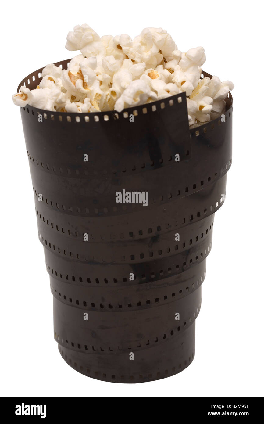Popcorn-Pfanne aus dem Film mit Beschneidungspfad isoliert Stockfoto