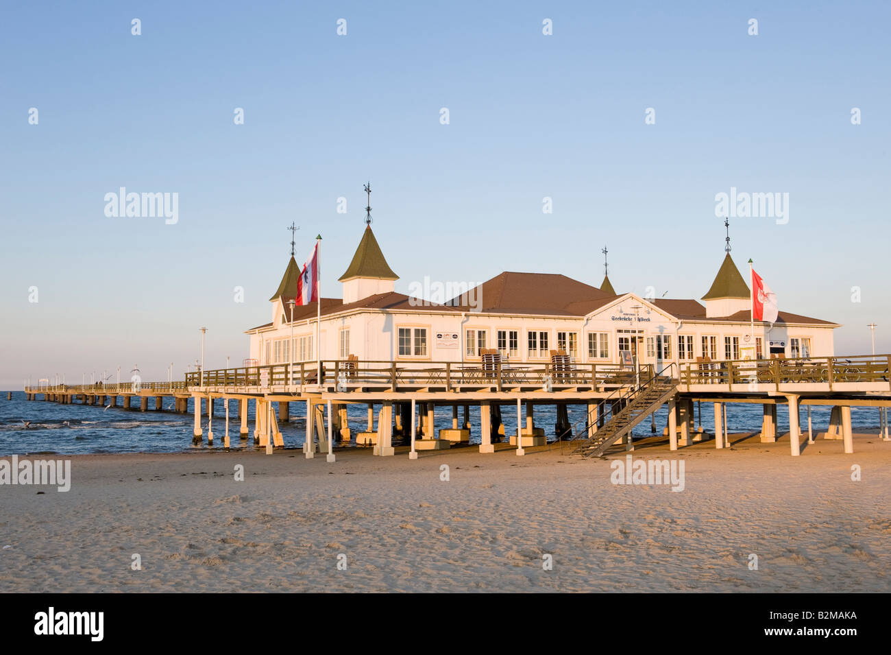 Historischen Pier, Seebad Ahlbeck, Insel Usedom, Mecklenburg-Western Pomerania, Deutschland, Europa Stockfoto