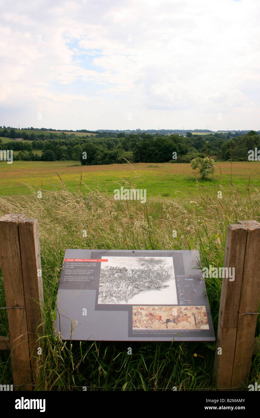 Panel zu erklären, wie die Normannen schließlich die Schildmauer durchbrach und die englische Armee im Jahre 1066 weitergeleitet wurde Stockfoto