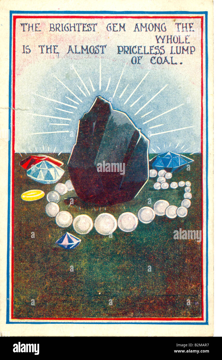 Postkarte, die während der Sparpolitik um 1920 mit dem Titel „das hellste Juwel unter dem Ganzen ist der fast unbezahlbare Kohleblauch“ gesendet wurde. Stockfoto