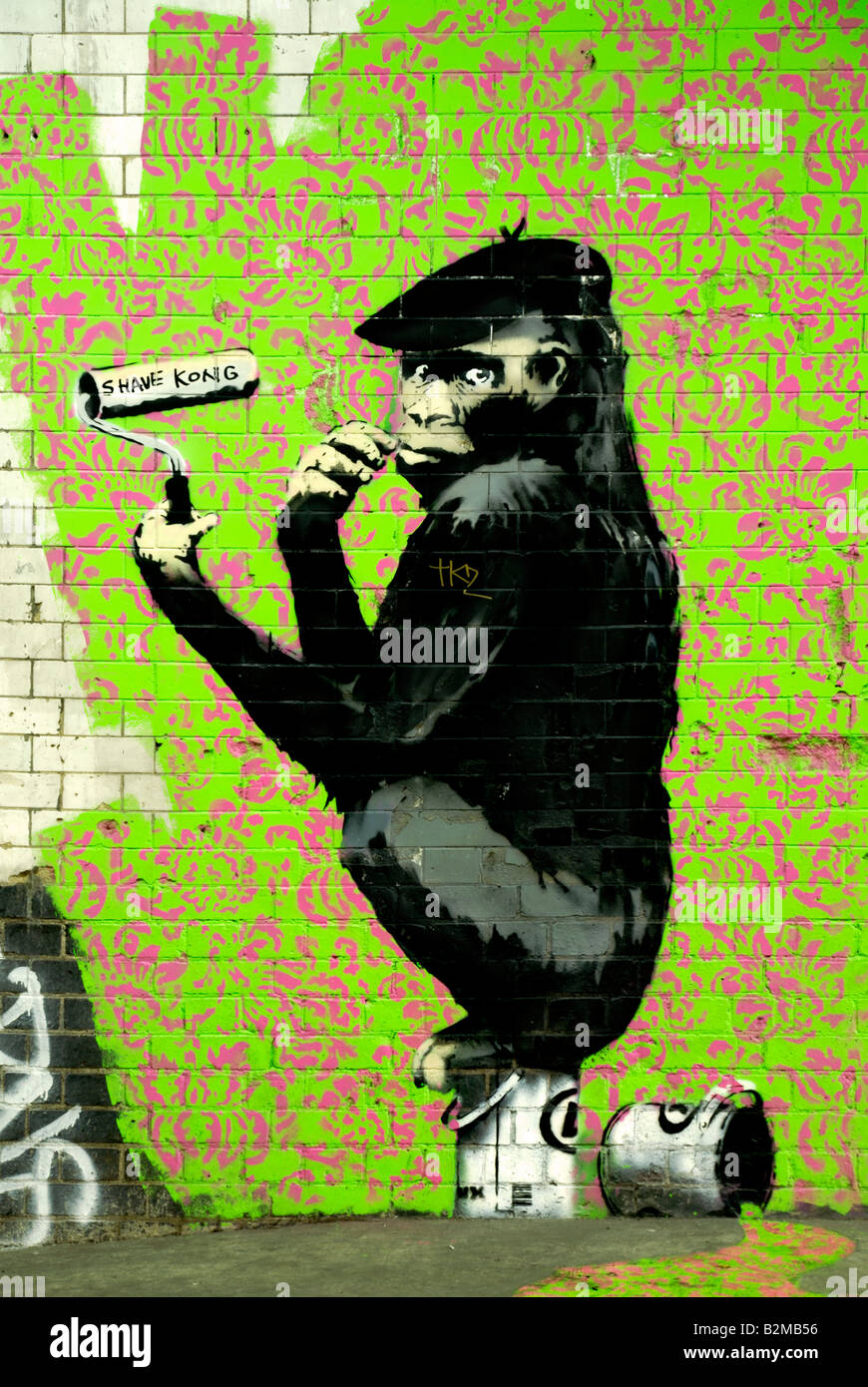 "Walze Schimpanse" von Banksy - Dosen Festival, "Leake Street" Tunnel Waterloo Station, London Stockfoto