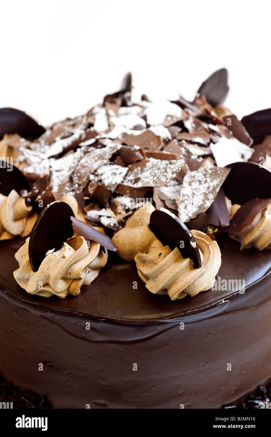 Runde Schokoladen-Kuchen mit Zuckerguss hautnah Stockfoto