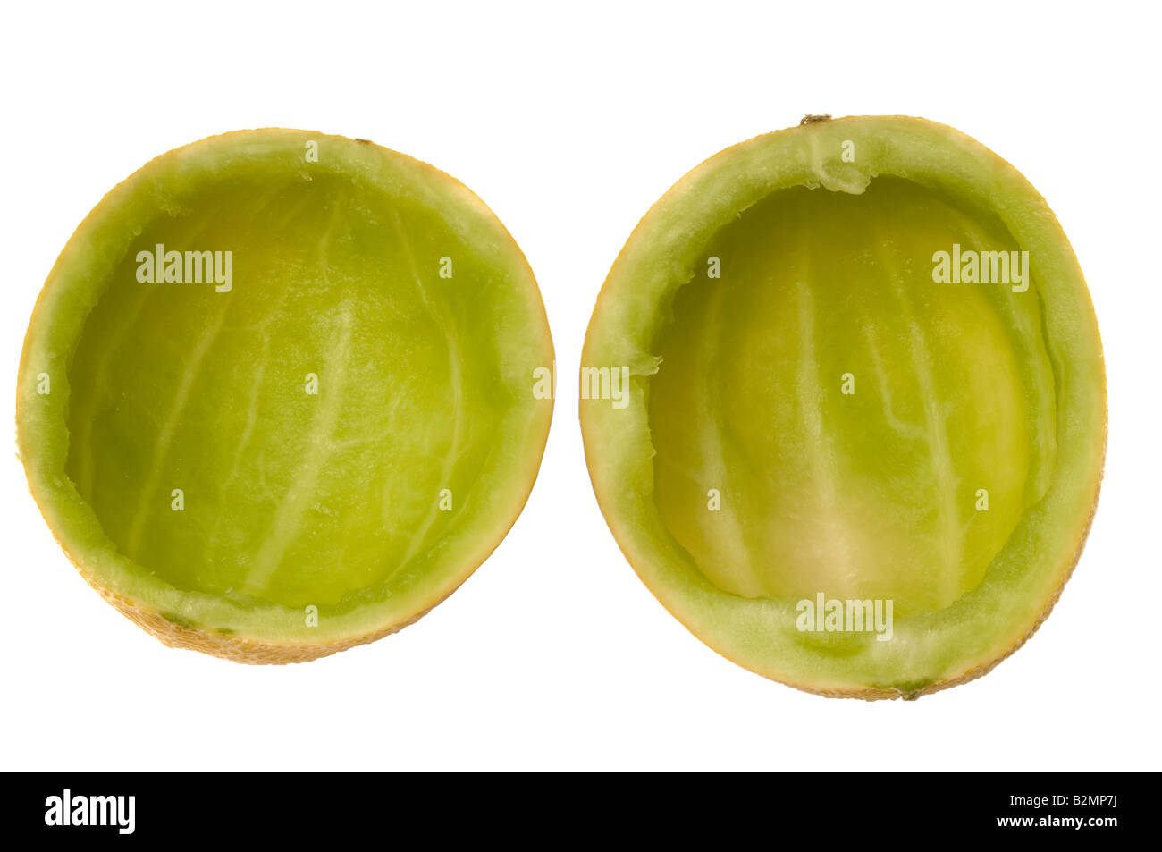 Halbierte Galia Melone gegessen und ausgehöhlt Stockfoto