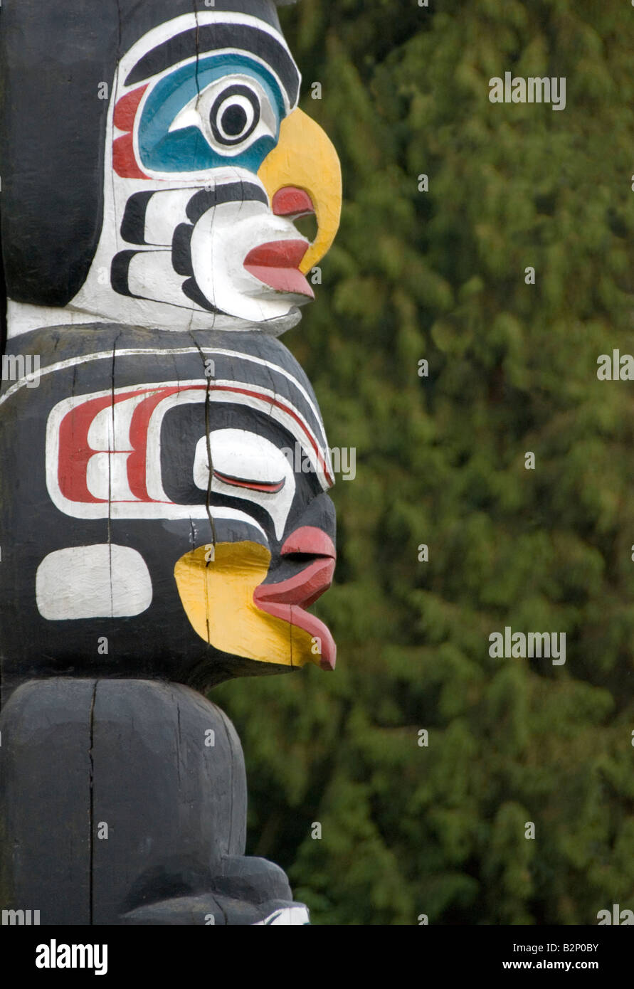 Detail der Totempfahl in Vancouver, Kanada hautnah. Stockfoto