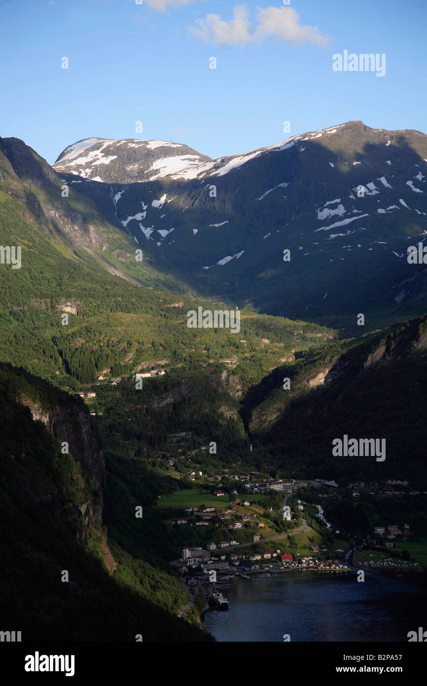 Norwegen-Geirangerfjord-Geiranger-Dorf Stockfoto