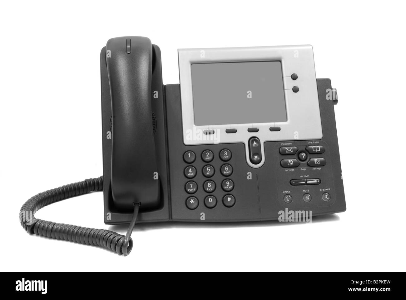 Eine moderne Telefon mit Display Lautsprecher und Hand-held Telefon isoliert auf weiss Stockfoto