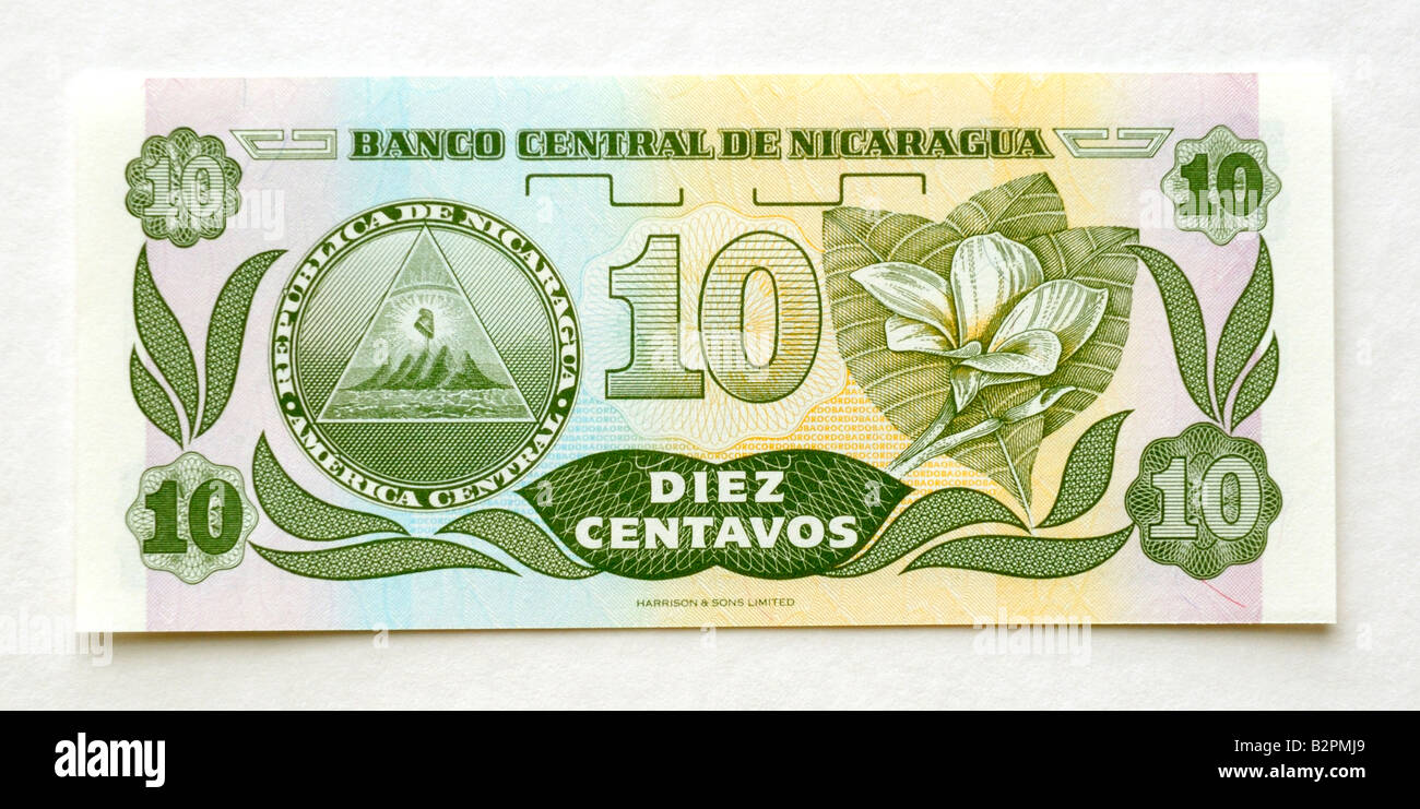 Nicaragua-10 Centavo-Banknote Stockfoto