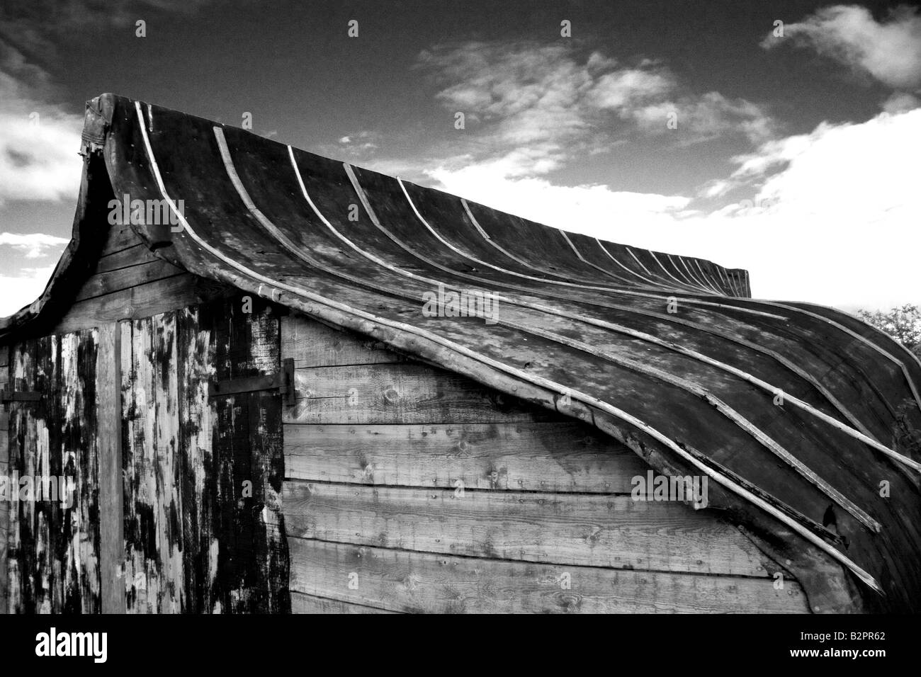 Altes Boot Schuppen Lindisfarne Stockfoto