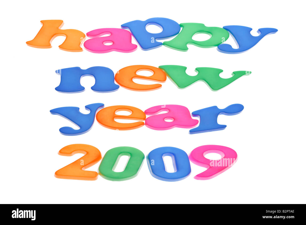 Glückliches neues Jahr 2009-Buchstaben-Blöcke auf weißem Hintergrund Stockfoto