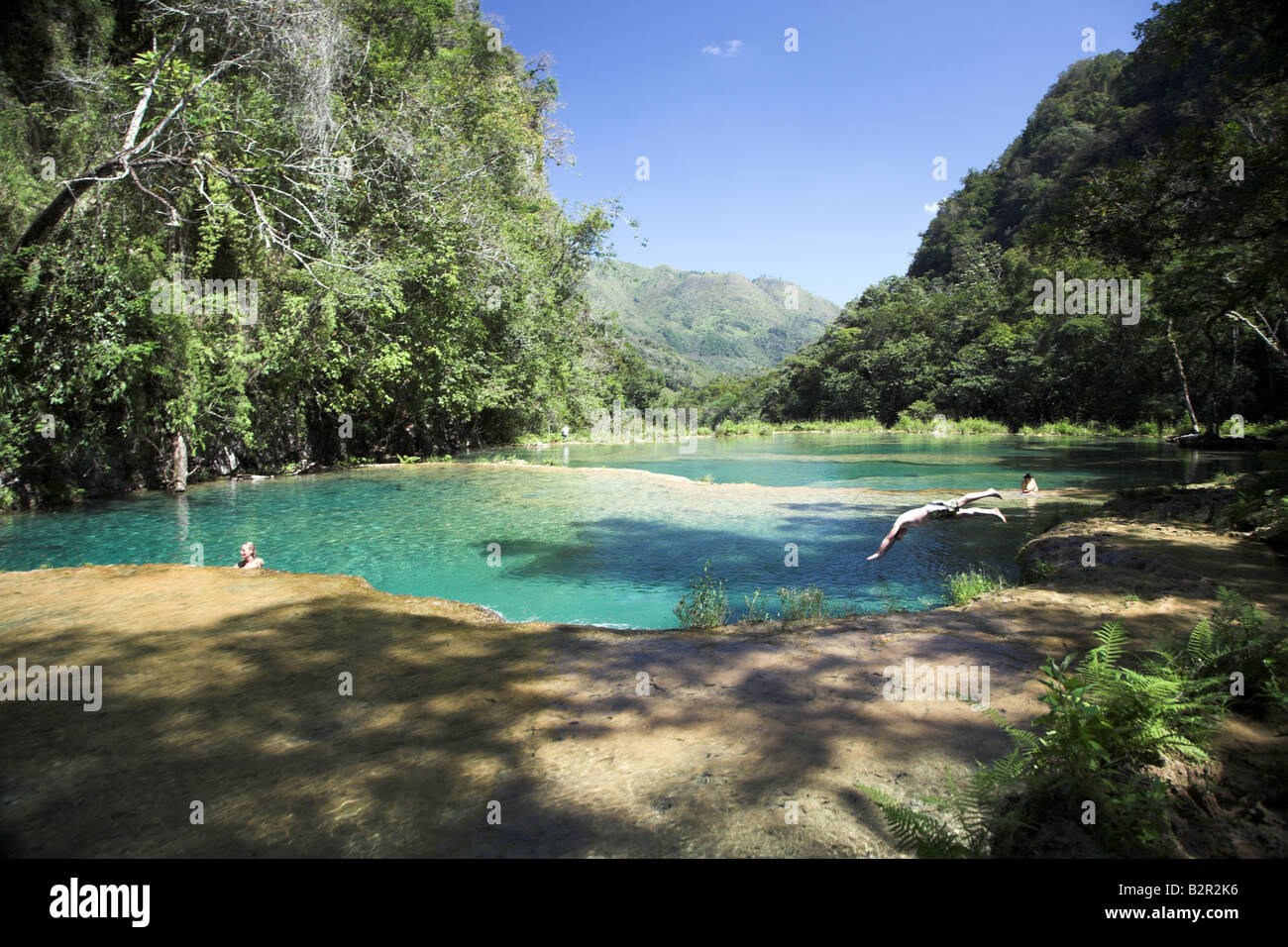 Die natürlichen Pools im Semuc Champey National Park in Semuc Champey in Guatemala. Stockfoto