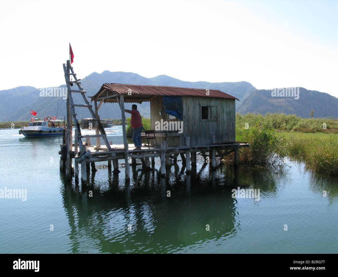 Gateway verhindert Boote Eingabe Mündung, wo Schildkröten nisten, Ägäis, Dalyan, Türkei Stockfoto