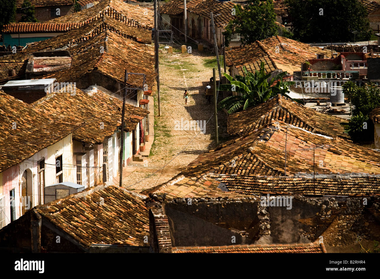 Straße und Dächer in Kolonialstadt Trinidad, Kuba Stockfoto