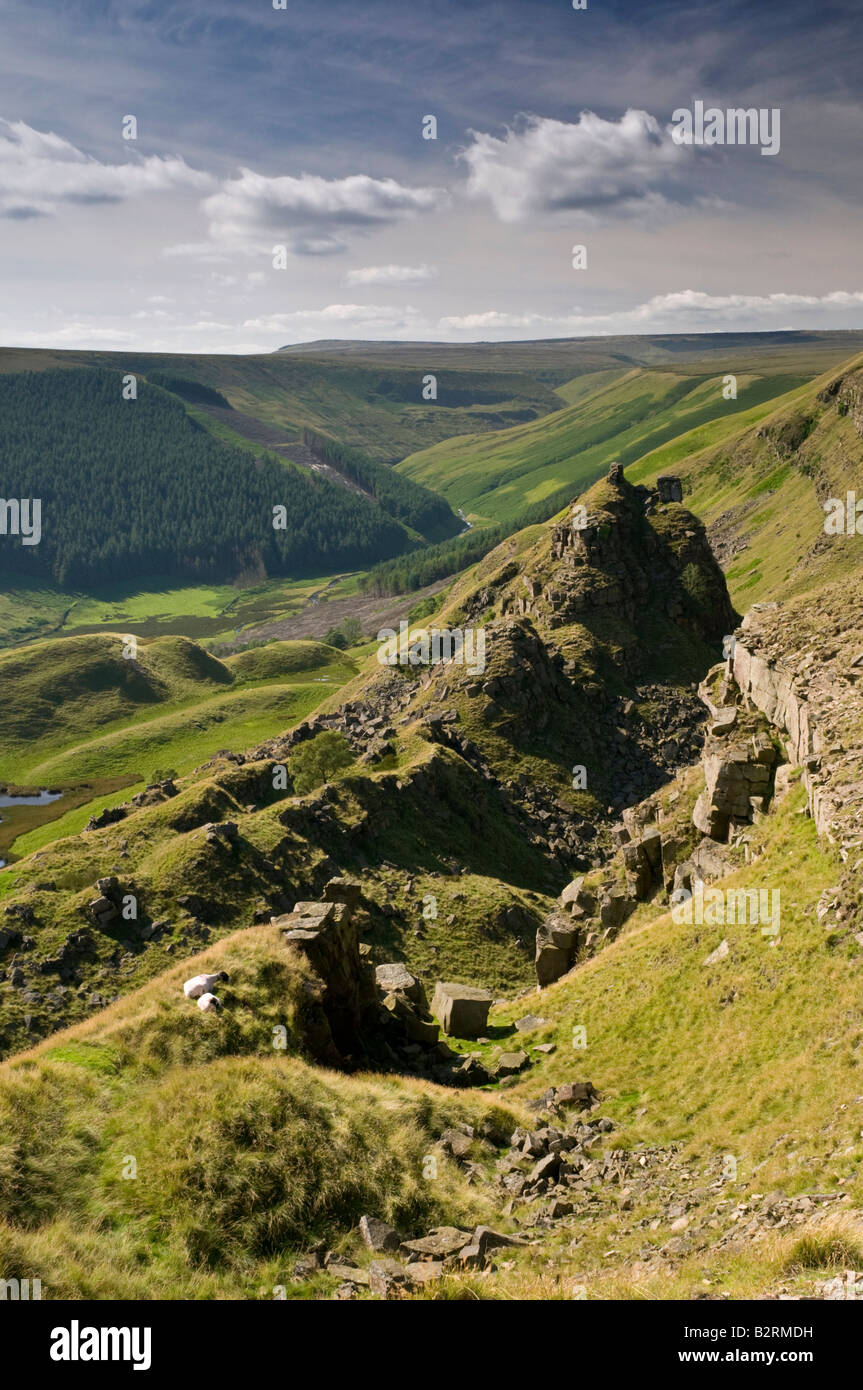 Der Turm & Alport Burgen, Alport Dale, Peak District National Park, Derbyshire, England, UK Stockfoto