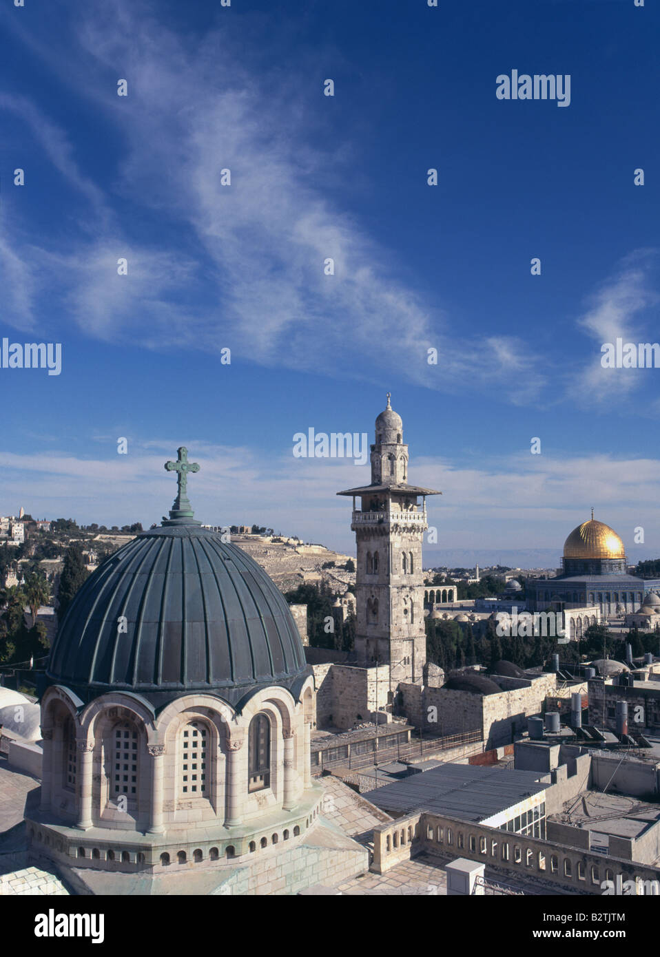 Israel-Jerusalem-Altstadt-Blick von oben von Ecce Homo Kuppel und Esplanade der Moscheen mit Haube des Felsens Stockfoto