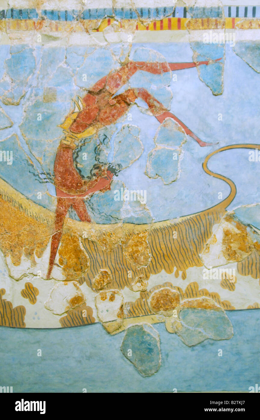 Heraklion, Heraklion, Kreta, Griechenland. Archäologisches Museum. Der Stier springen Fresko von Knossos Stockfoto