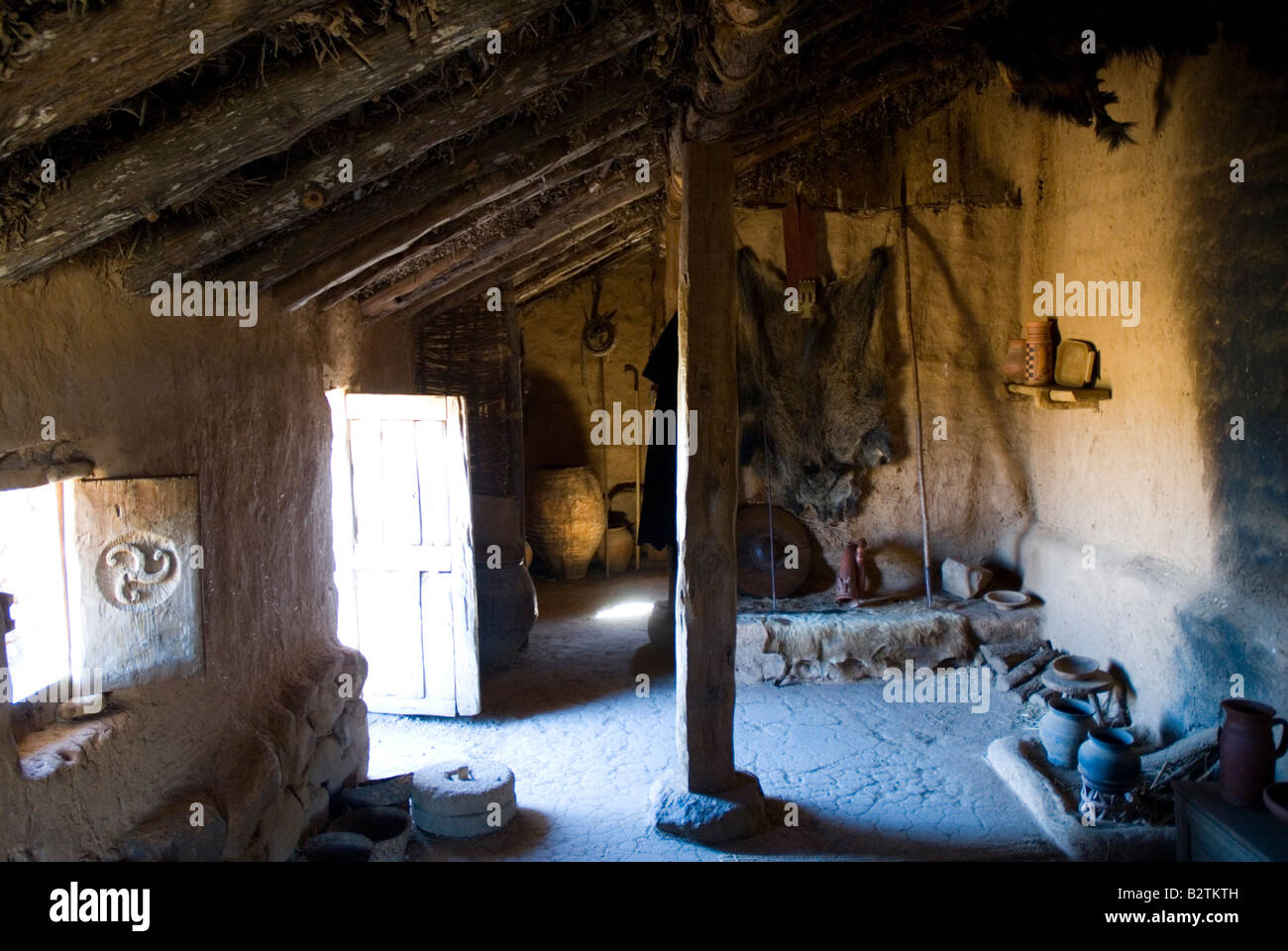 Rekonstruktion eines Hauses der keltiberischen in Ruinen von NUMANTIA in der Nähe von Garray SORIA Provinz Kastilien und Leon Region Spanien Stockfoto