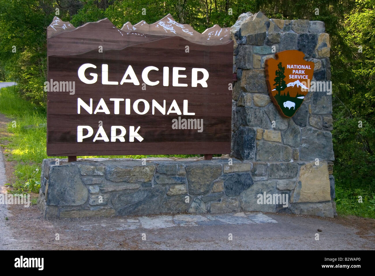 Schild am Eingang zum Glacier Nationalpark Montana Stockfoto