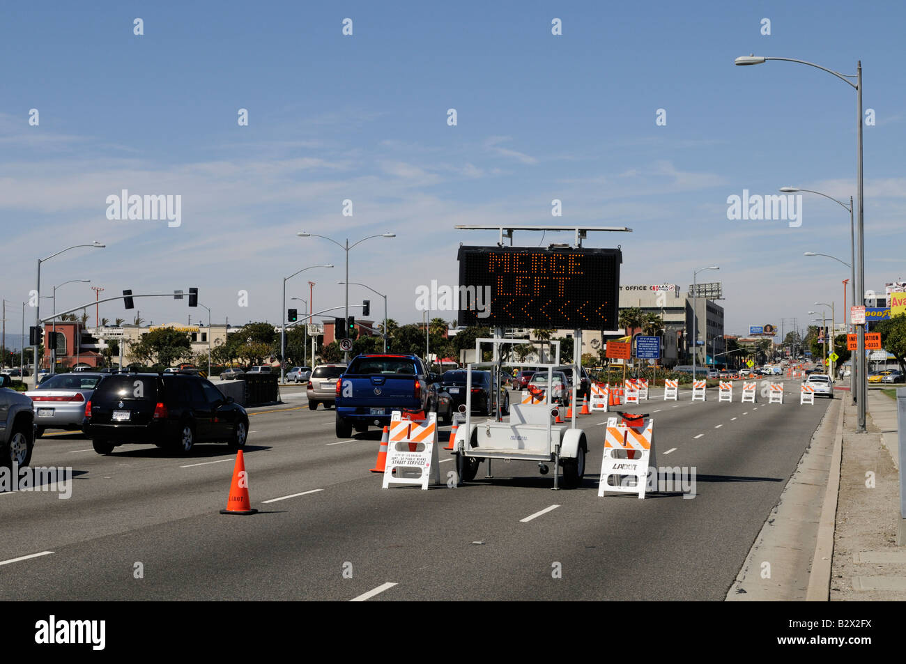 Schließung der Straße in Los Angeles für Arbeit Stockfoto