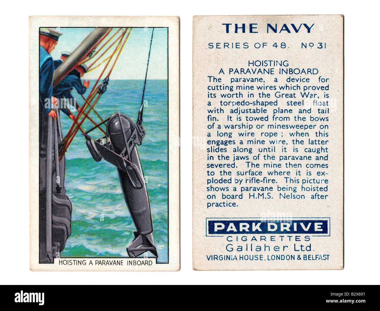 "Die Marine", eine Reihe von 48 Karten wurde von Park fahren Zigaretten hergestellt von Gallaher Ltd. im Jahre 1937 ausgestellt. Stockfoto